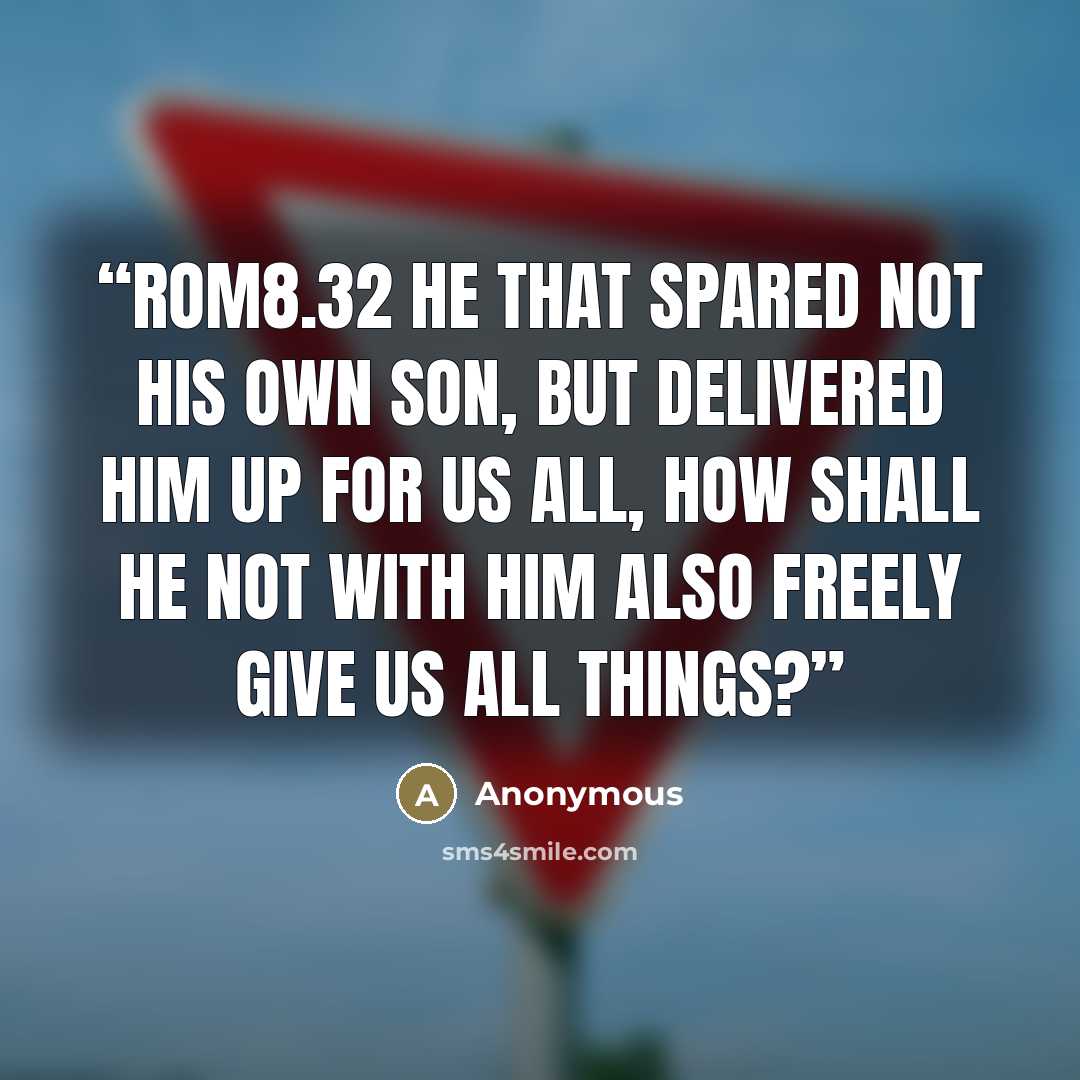“ROM8.32 He that spared not his own Son, but delivered him up for us all, how shall he not with him also freely give us all things?” quote by Anonymous