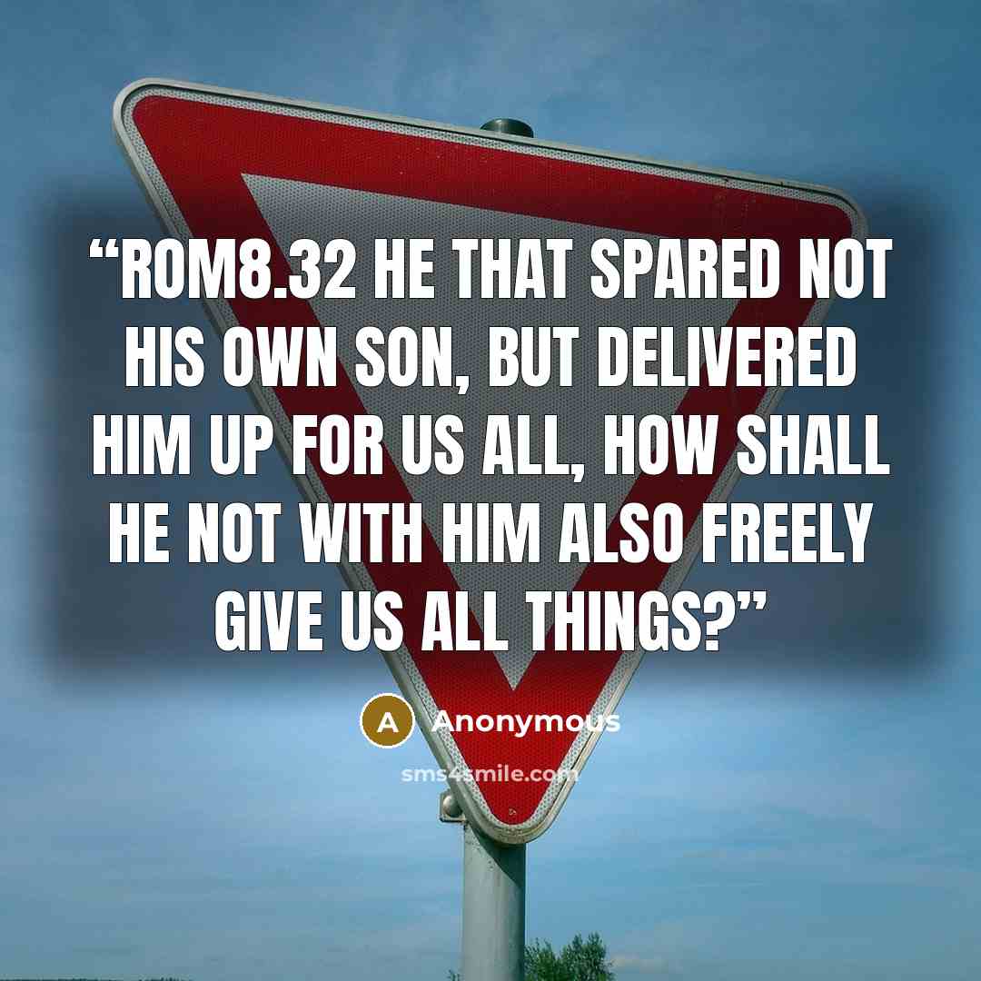 “ROM8.32 He that spared not his own Son, but delivered him up for us all, how shall he not with him also freely give us all things?” quote by Anonymous