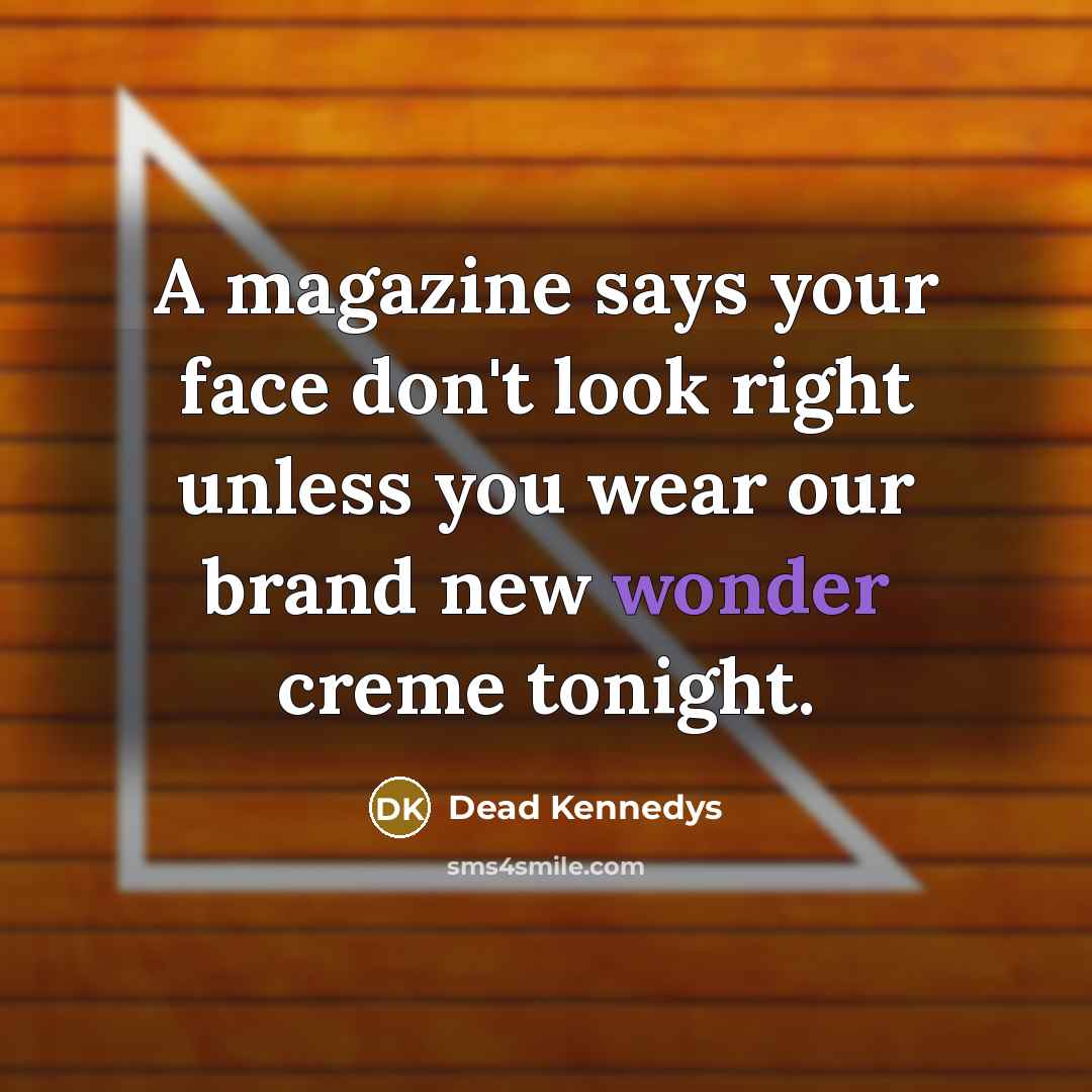 “A magazine says your face don't look right unless you wear our brand new wonder creme tonight.” quote by Dead Kennedys
