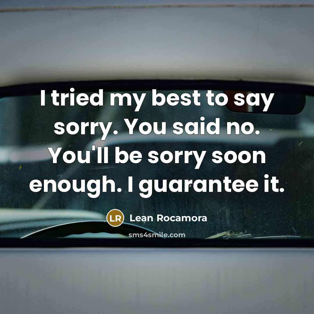 “I tried my best to say sorry. You said no. You'll be sorry soon enough. I guarantee it.” quote by Lean Rocamora