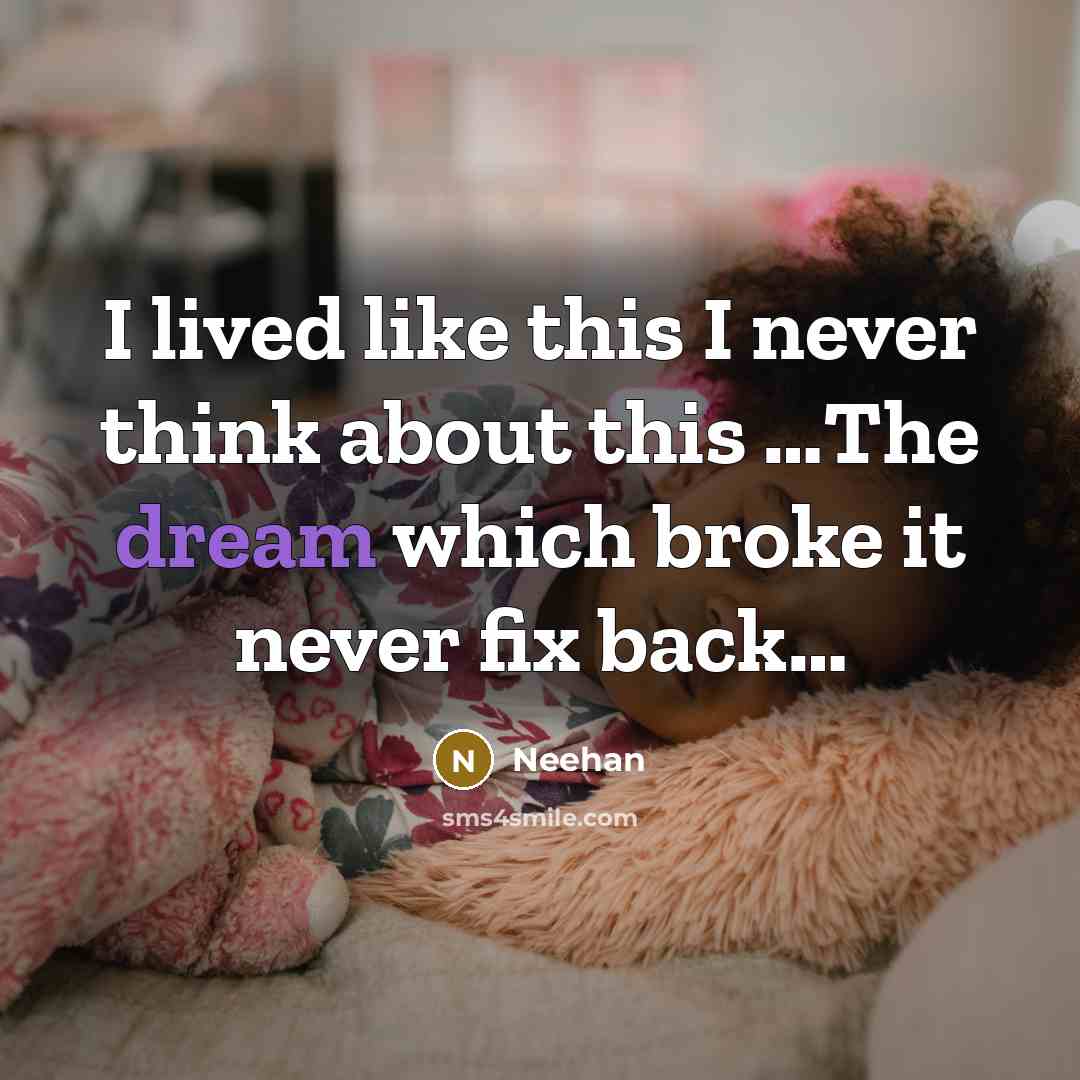 “I lived like this I never think about this …The dream which broke it never fix back…” quote by Neehan
