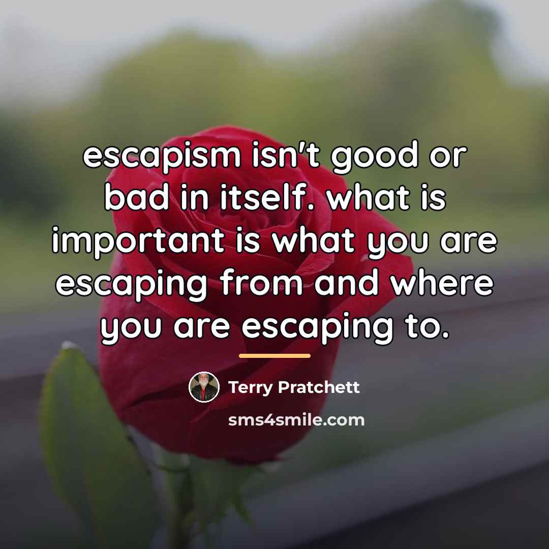 “escapism isn't good or bad in itself. what is important…” quote by Terry Pratchett