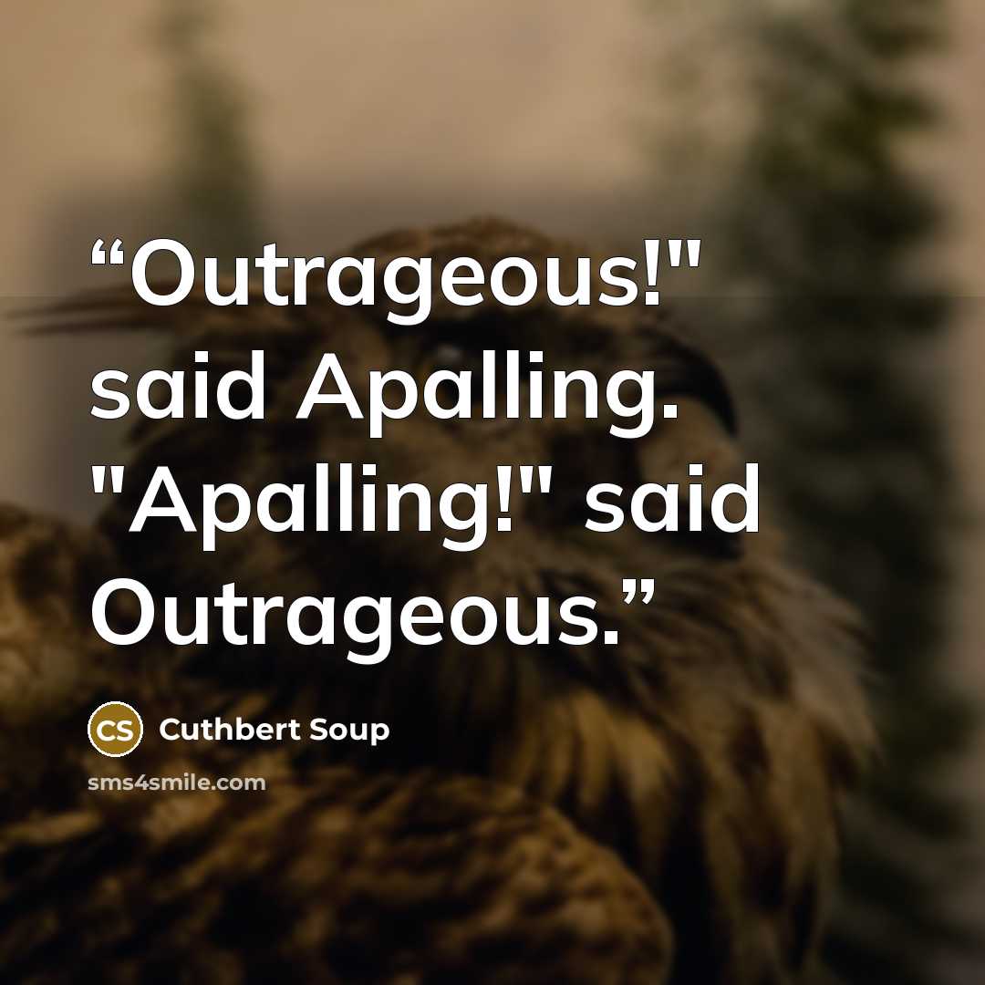 “Outrageous!" said Apalling. "Apalling!" said Outrageous.” quote by Cuthbert Soup