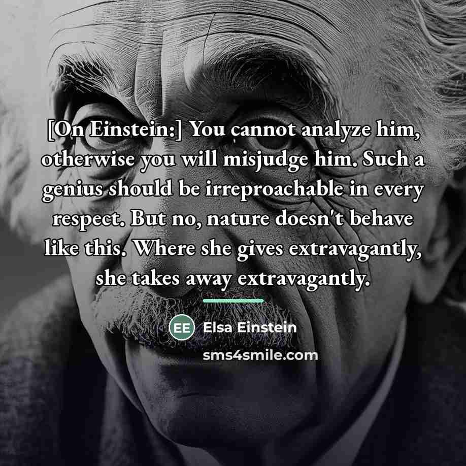 “[On Einstein:] You cannot analyze him, otherwise you will misjudge…” quote by Elsa Einstein