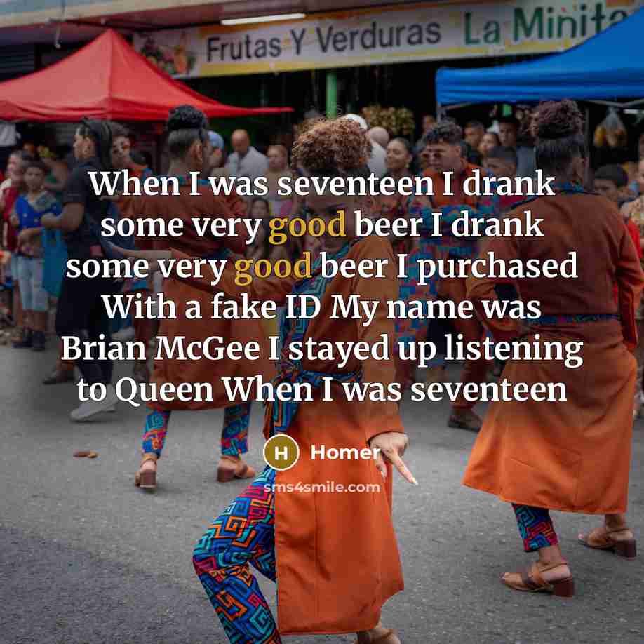 “When I was seventeen I drank some very good beer…” quote by Homer
