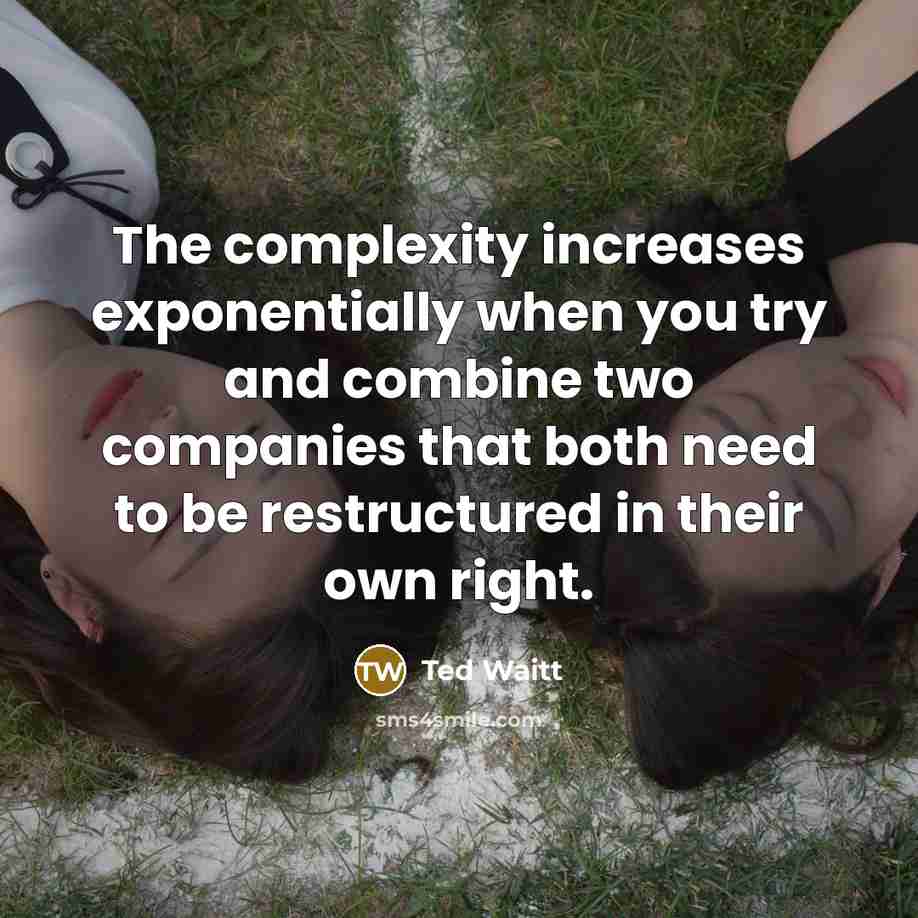 “The complexity increases exponentially when you try and combine two companies that both need to be restructured in their own right.” quote by Ted Waitt