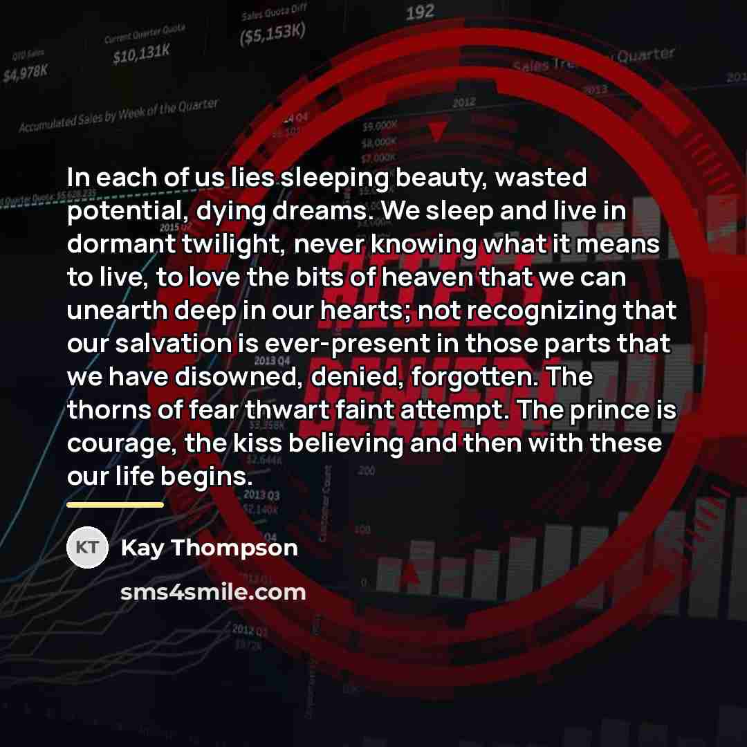 “In each of us lies sleeping beauty, wasted potential, dying…” quote by Kay Thompson
