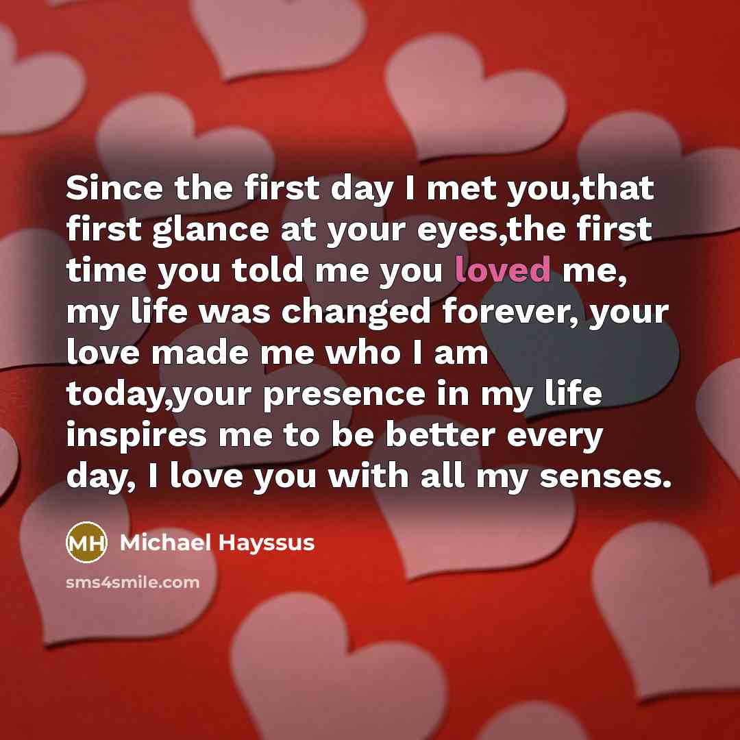 “Since the first day I met you,that first glance at…” quote by Michael Hayssus