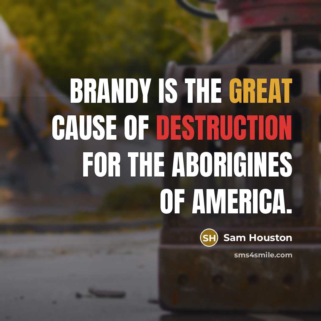 “Brandy is the great cause of destruction for the aborigines…” quote by Sam Houston
