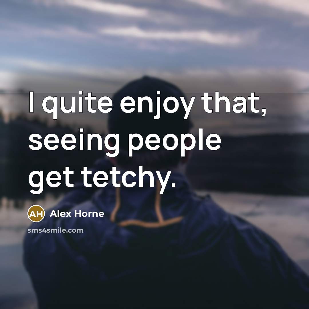 “I quite enjoy that, seeing people get tetchy.…” quote by Alex Horne