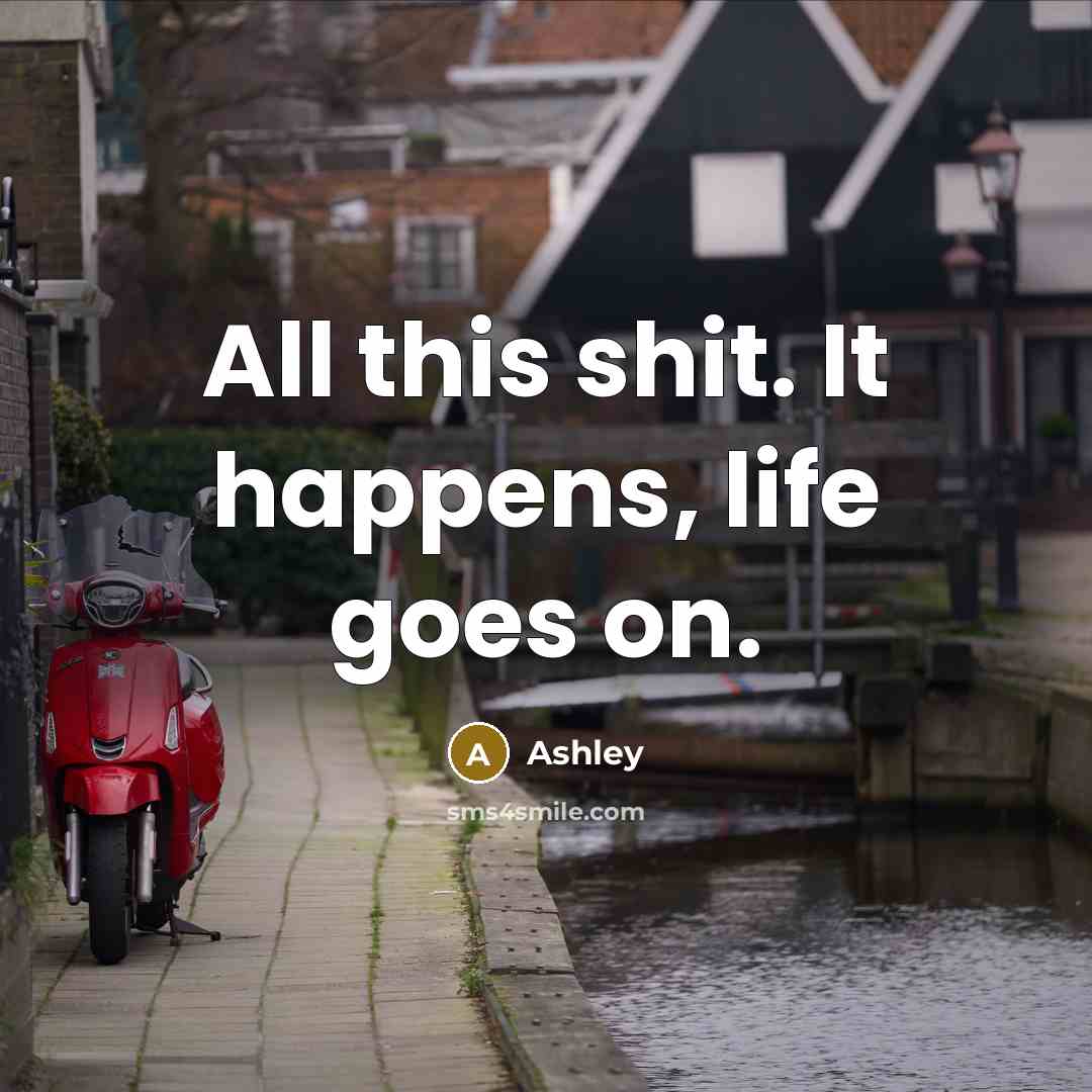 “All this shit. It happens, life goes on.…” quote by Ashley