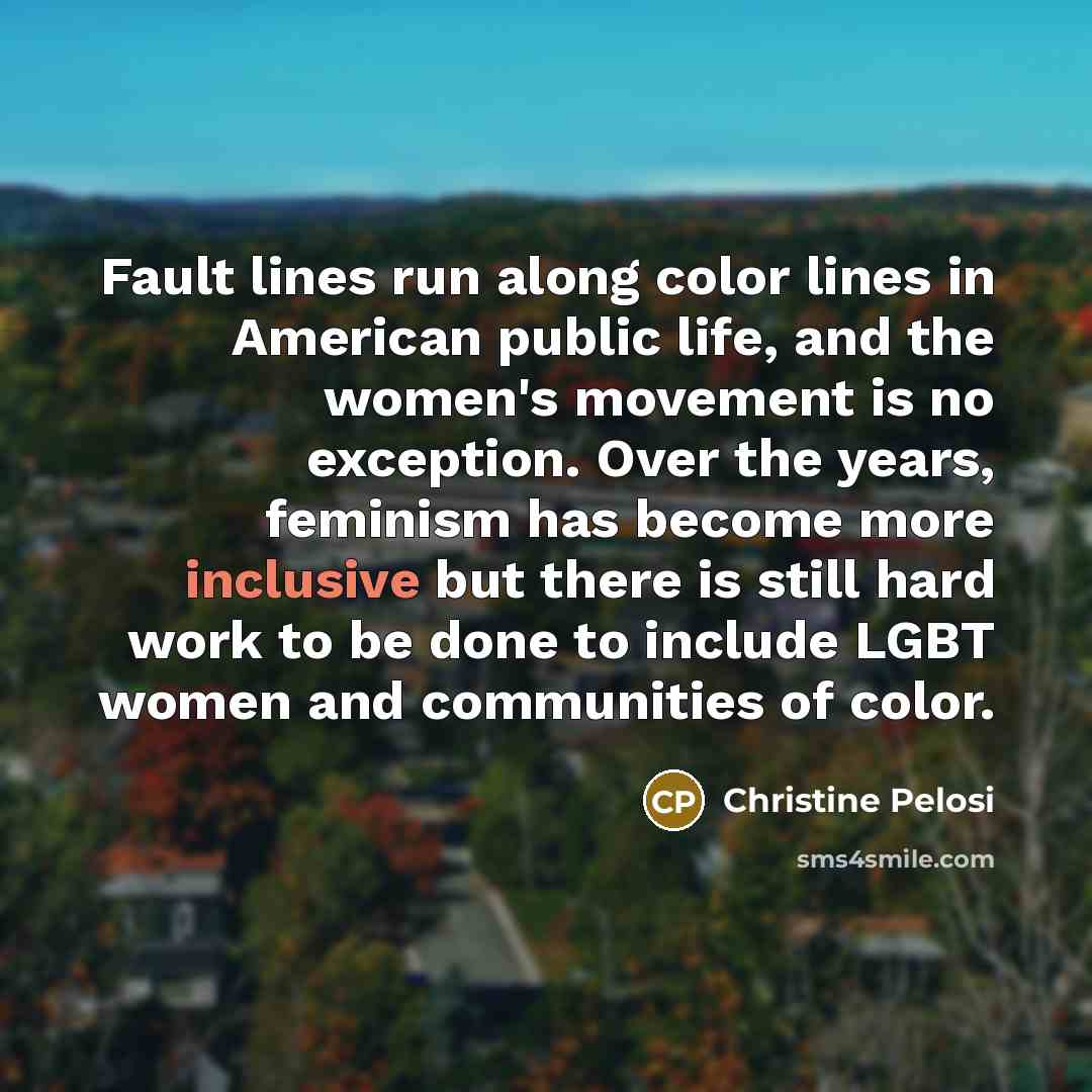 “Fault lines run along color lines in American public life,…” quote by Christine Pelosi