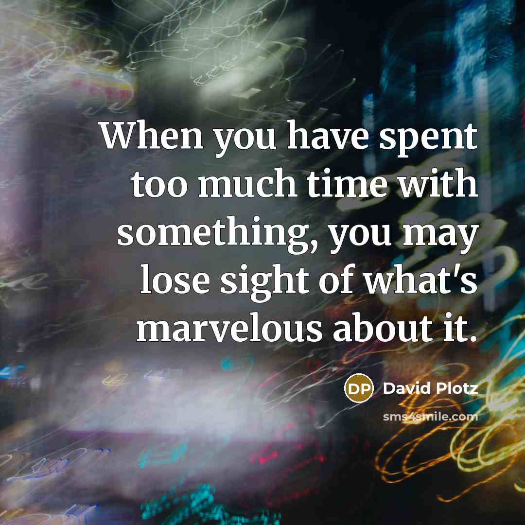 “When you have spent too much time with something, you may lose sight of what's marvelous about it.” quote by David Plotz