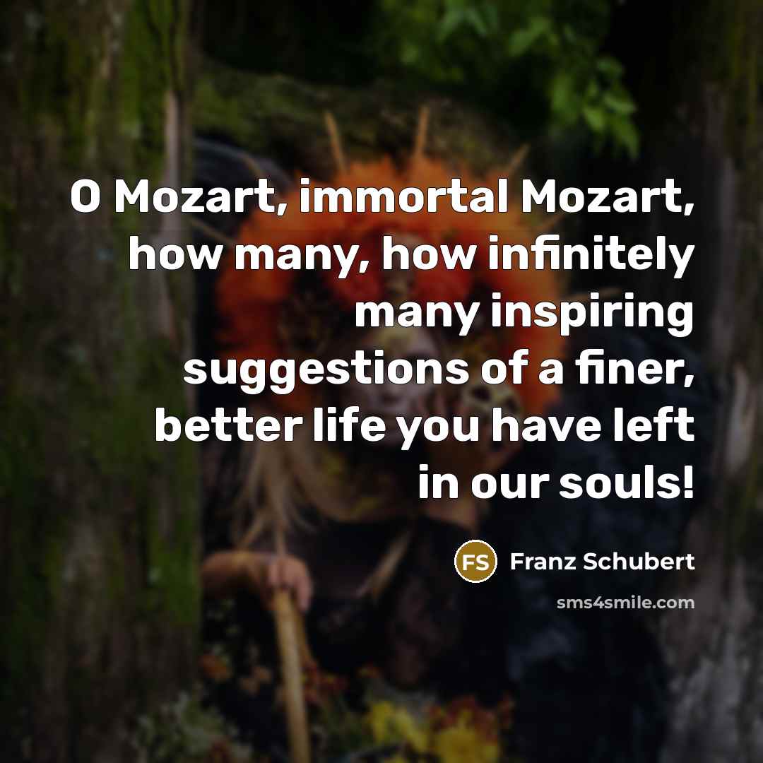 “O Mozart, immortal Mozart, how many, how infinitely many inspiring…” quote by Franz Schubert