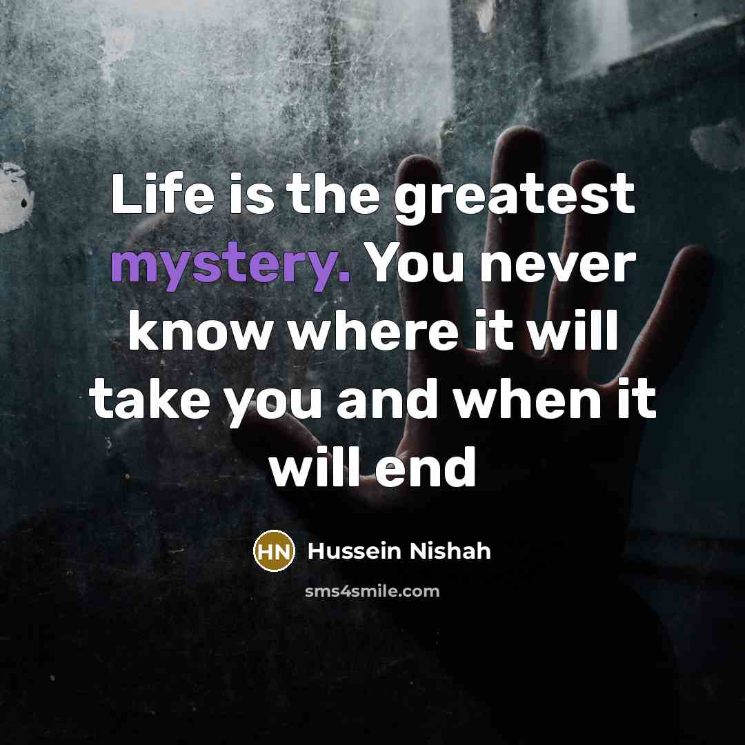 “Life is the greatest mystery. You never know where it…” quote by Hussein Nishah
