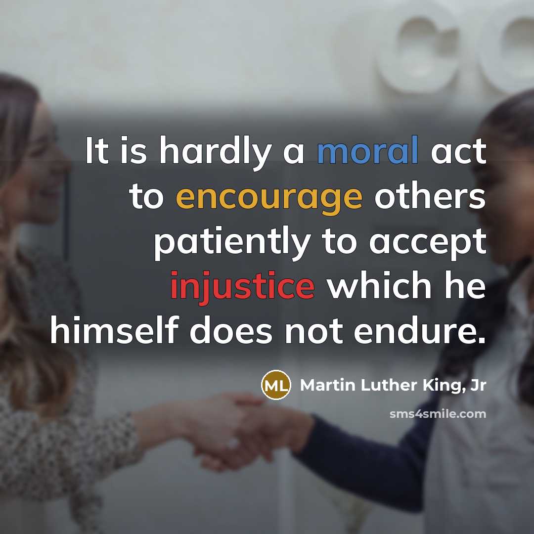 “It is hardly a moral act to encourage others patiently…” quote by Martin Luther King, Jr