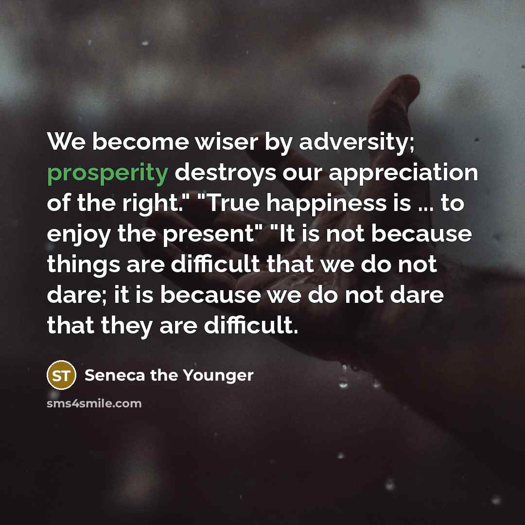 “We become wiser by adversity; prosperity destroys our appreciation of…” quote by Seneca the Younger