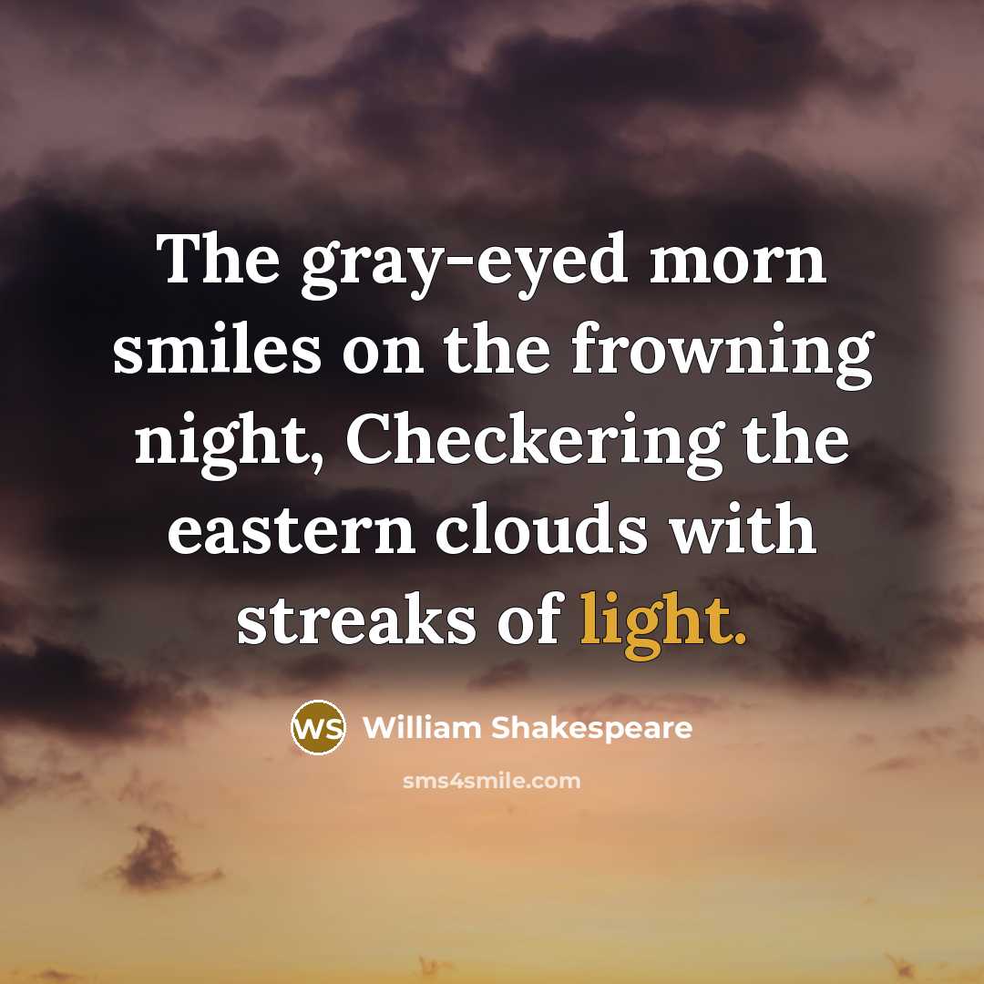 “The gray-eyed morn smiles on the frowning night, Checkering the…” quote by William Shakespeare
