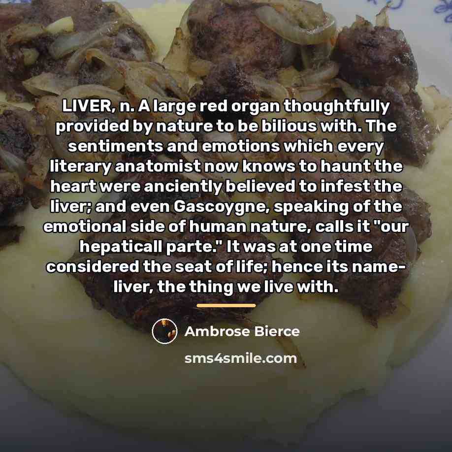 “LIVER, n. A large red organ thoughtfully provided by nature…” quote by Ambrose Bierce