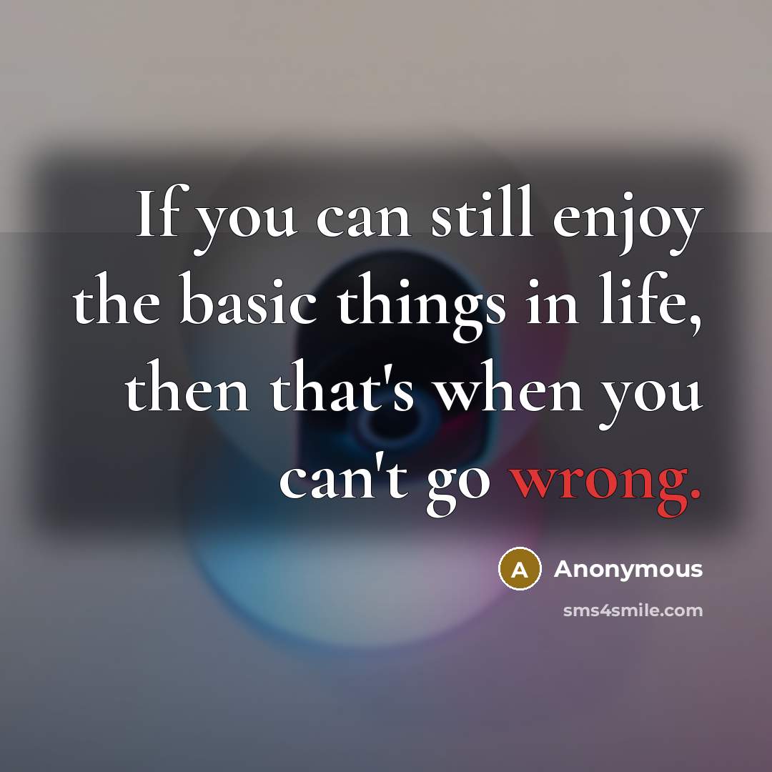 “If you can still enjoy the basic things in life, then that's when you can't go wrong.” quote by Anonymous