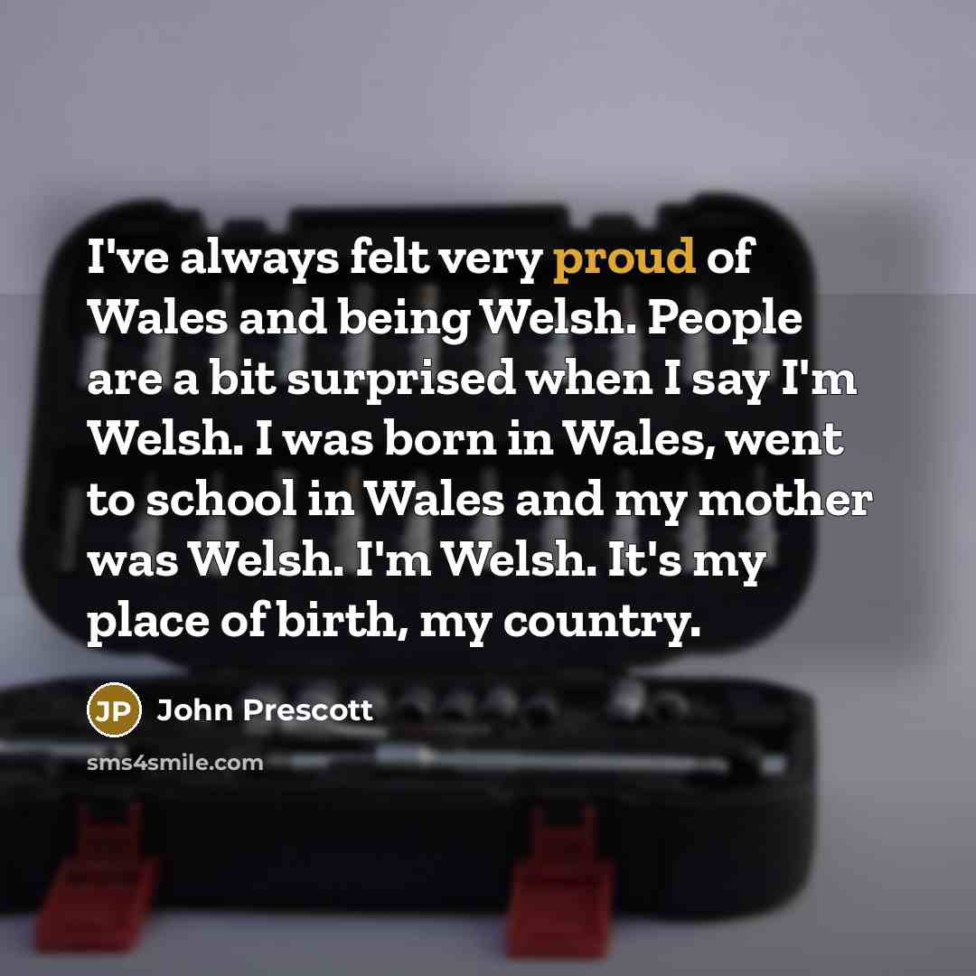 “I've always felt very proud of Wales and being Welsh. People are a bit surprised when I say I'm Welsh. I was born in Wales, went to school in Wales and my mother was Welsh. I'm Welsh. It's my place of birth, my country.” quote by John Prescott