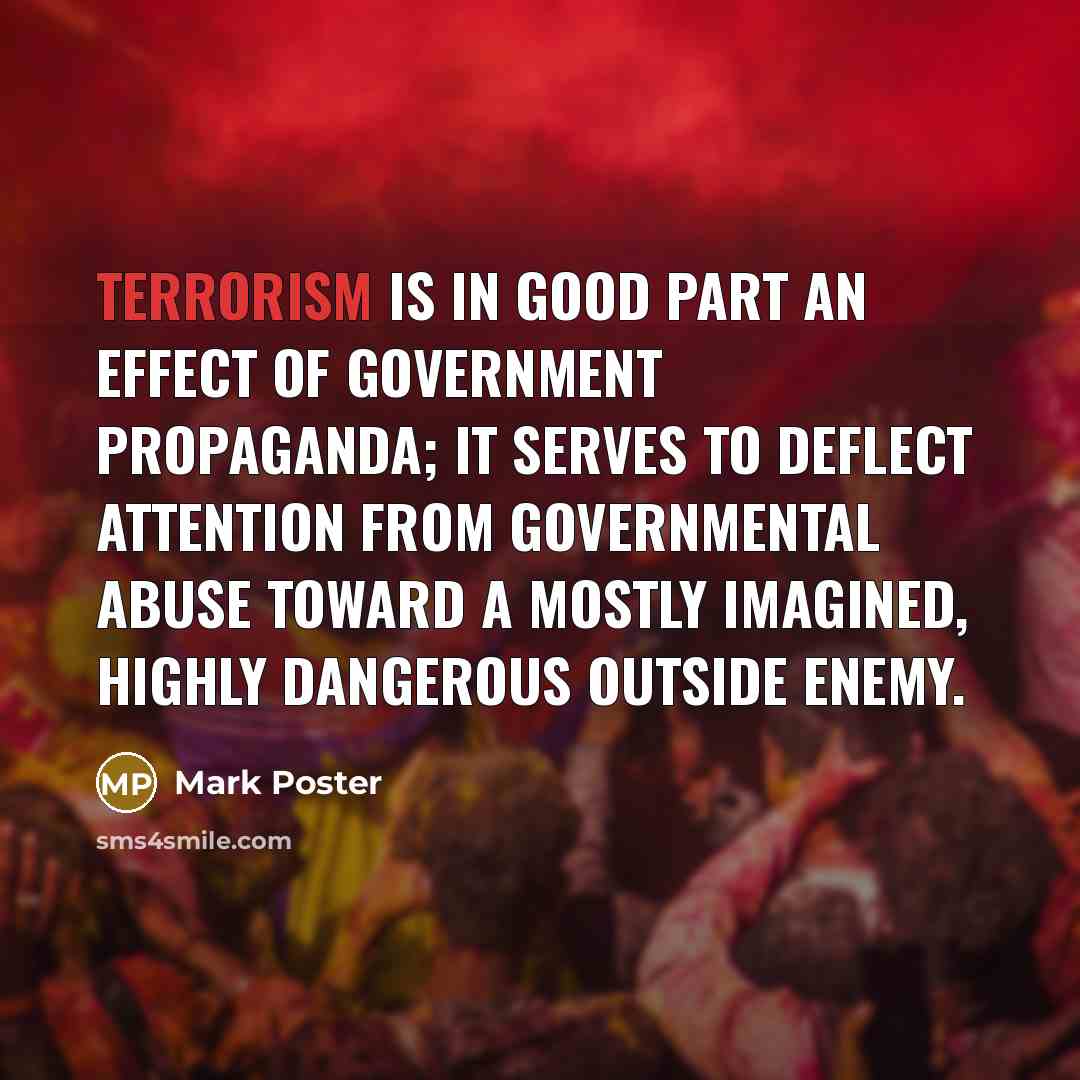 “Terrorism is in good part an effect of government propaganda;…” quote by Mark Poster
