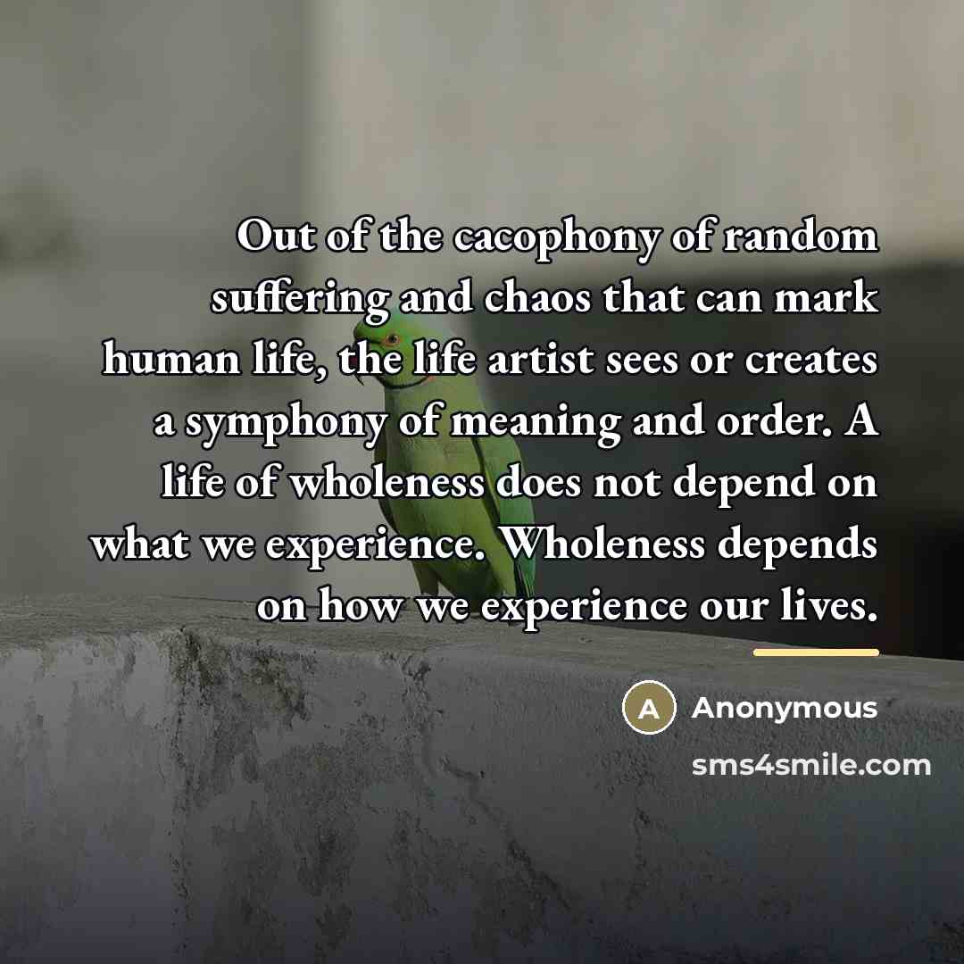 “Out of the cacophony of random suffering and chaos that…” quote by Anonymous