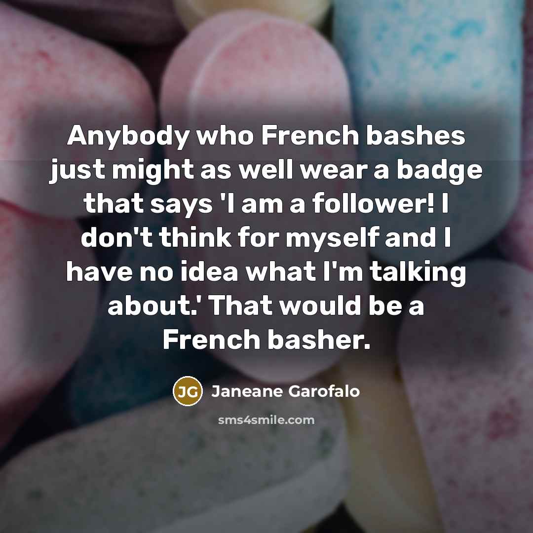 “Anybody who French bashes just might as well wear a…” quote by Janeane Garofalo