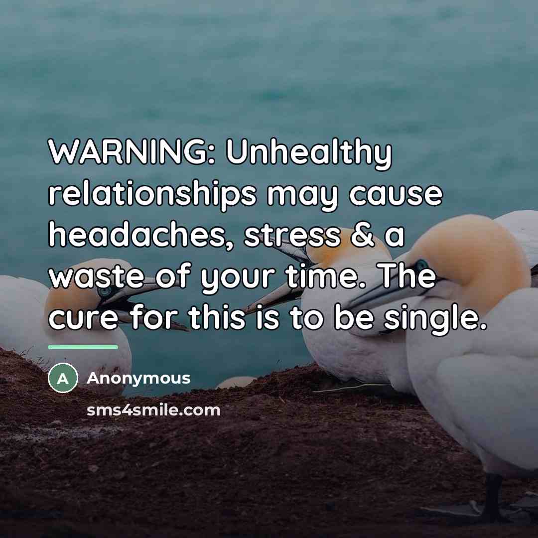 “WARNING: Unhealthy relationships may cause headaches, stress & a waste…” quote by Anonymous