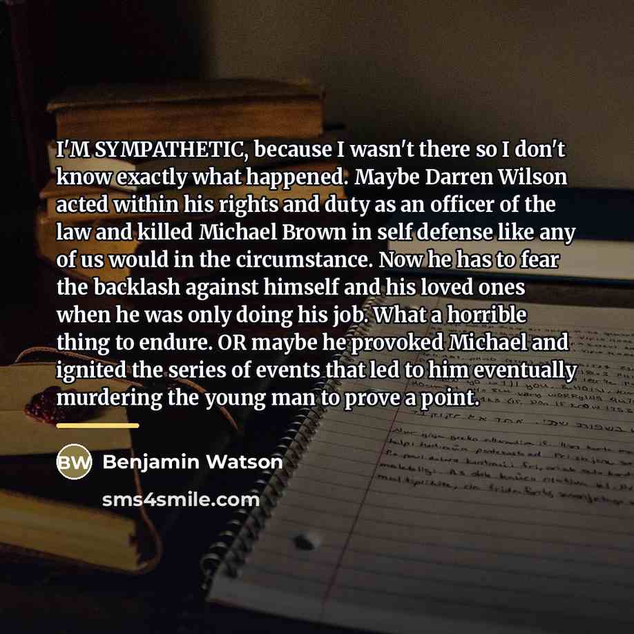 “I'M SYMPATHETIC, because I wasn't there so I don't know…” quote by Benjamin Watson