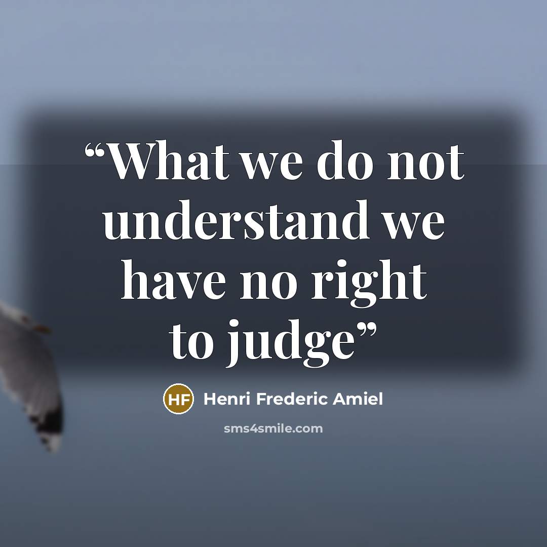 “What we do not understand we have no right to judge” quote by Henri Frederic Amiel