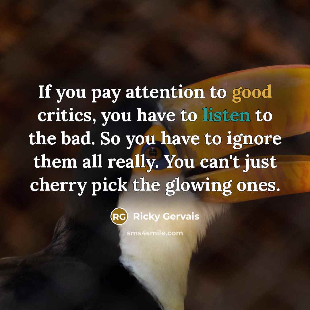 “If you pay attention to good critics, you have to…” quote by Ricky Gervais