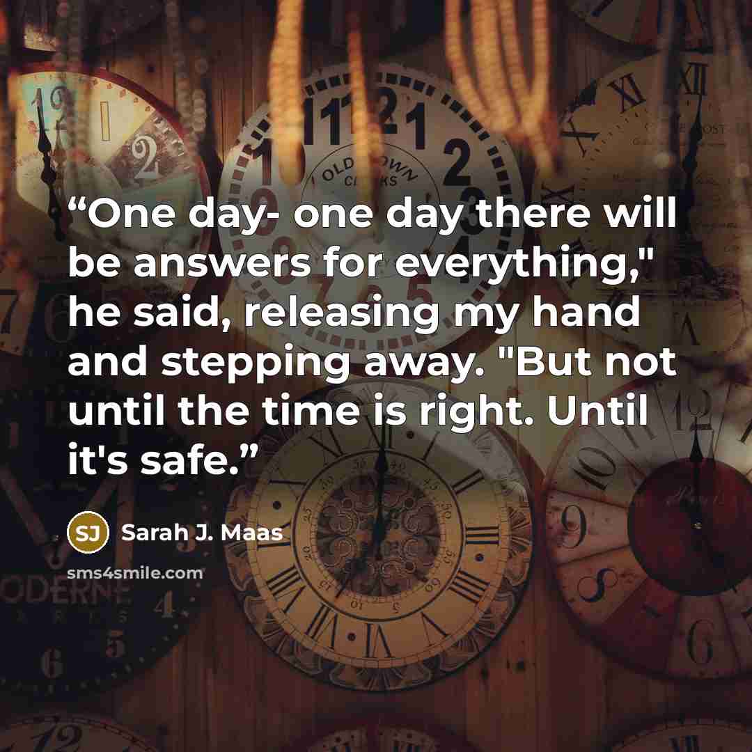 “One day- one day there will be answers for everything," he said, releasing my hand and stepping away. "But not until the time is right. Until it's safe.” quote by Sarah J. Maas