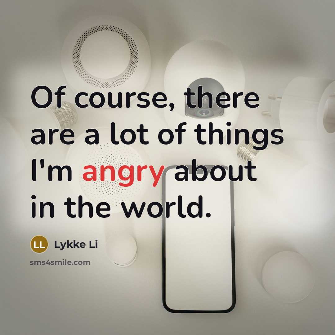 “Of course, there are a lot of things I'm angry…” quote by Lykke Li