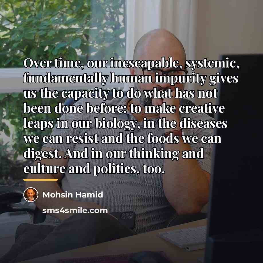 “Over time, our inescapable, systemic, fundamentally human impurity gives us…” quote by Mohsin Hamid