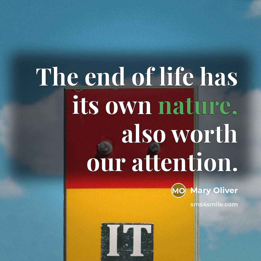 “The end of life has its own nature, also worth…” quote by Mary Oliver