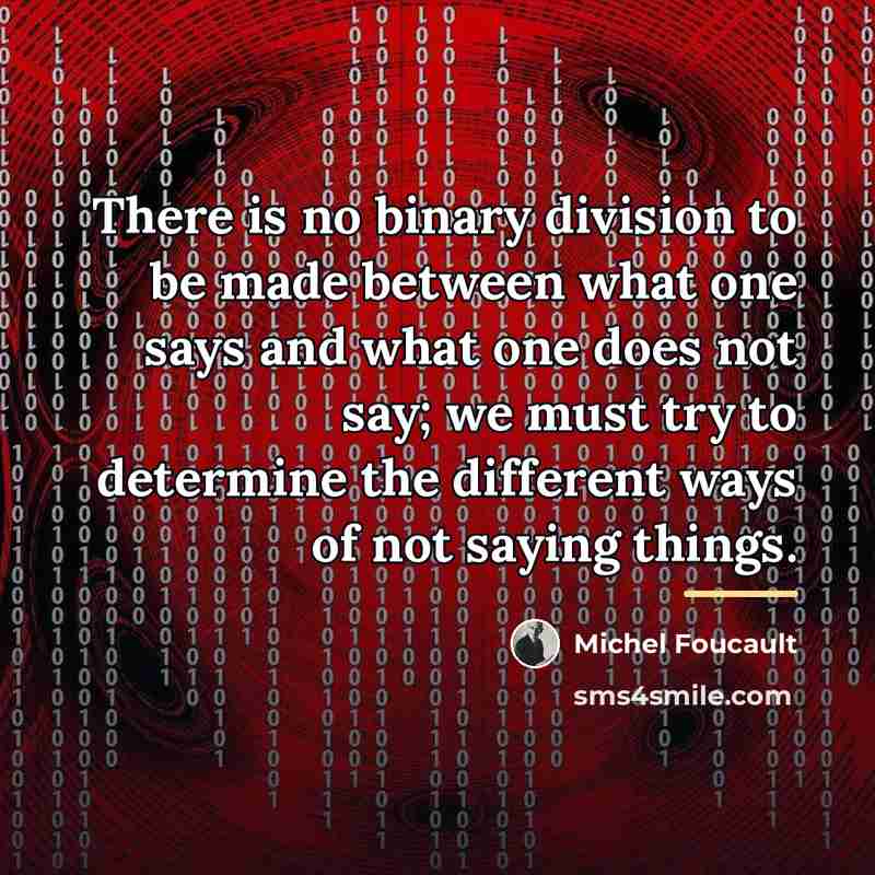 “There is no binary division to be made between what…” quote by Michel Foucault