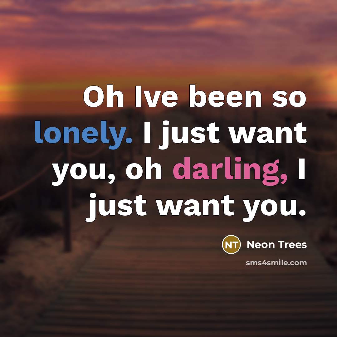 “Oh Ive been so lonely. I just want you, oh darling, I just want you.” quote by Neon Trees