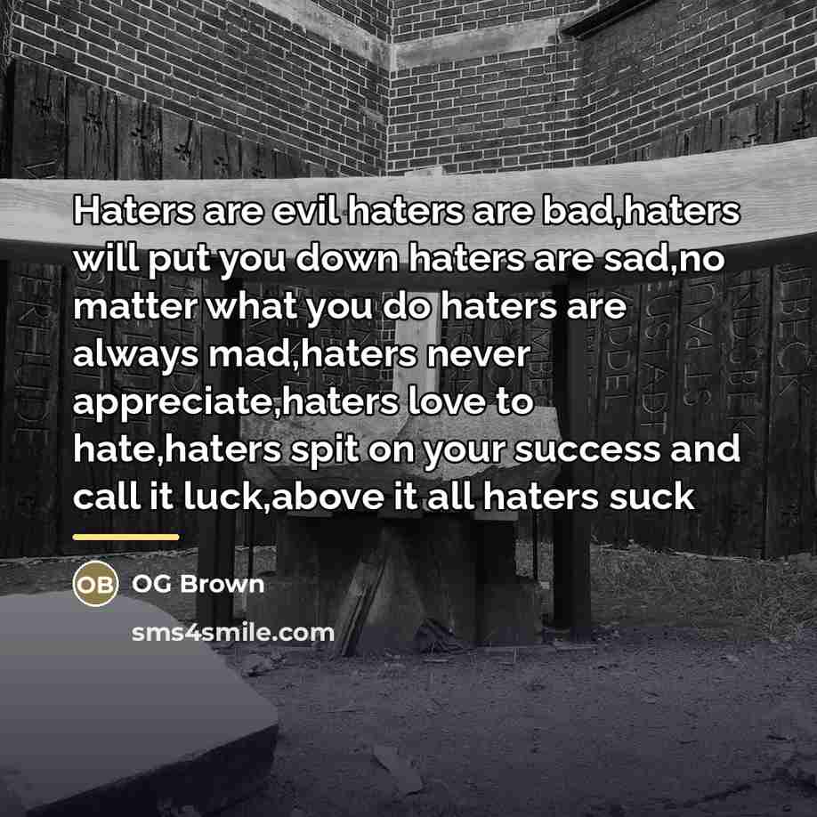 “Haters are evil haters are bad,haters will put you down…” quote by OG Brown