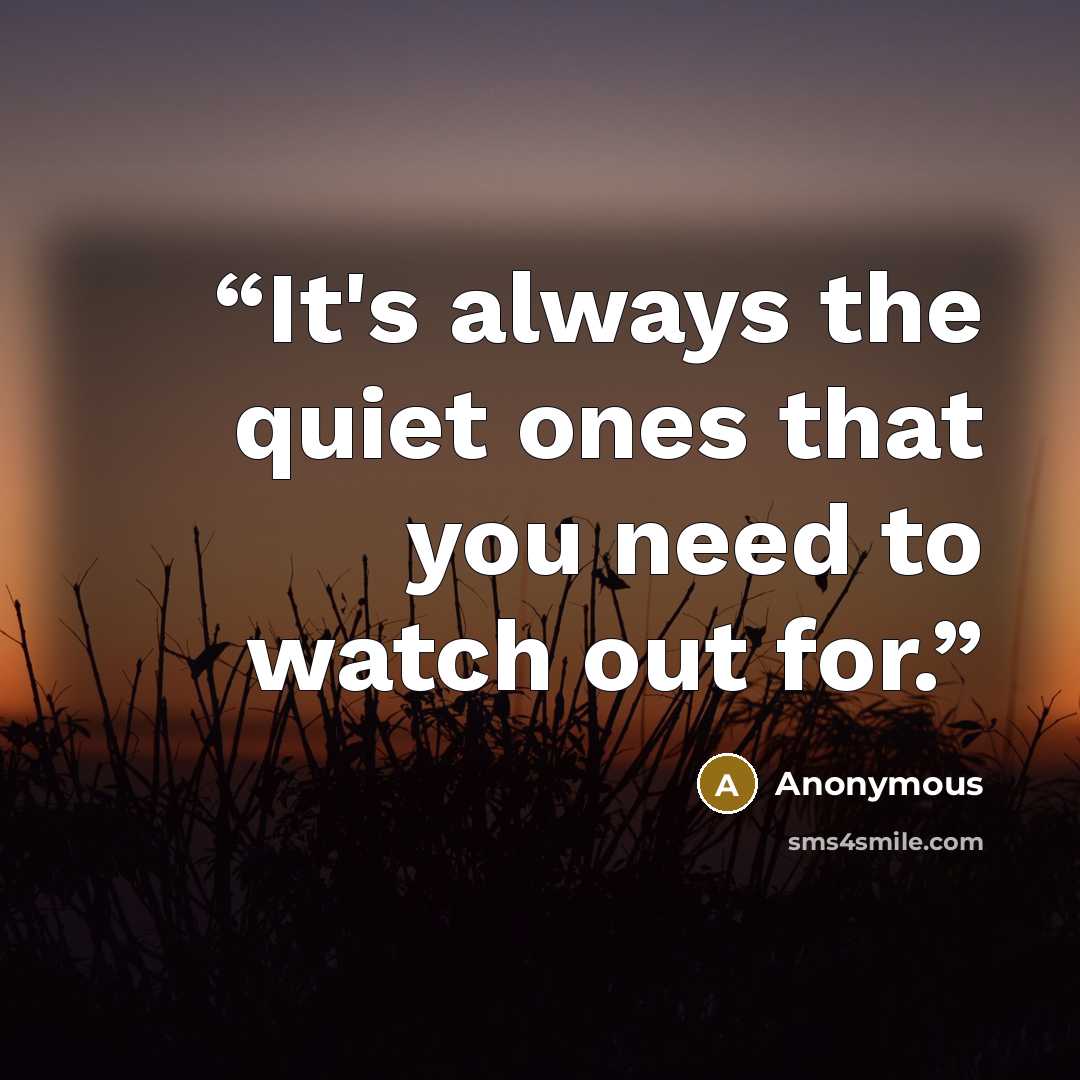 “It's always the quiet ones that you need to watch out for.” quote by Anonymous