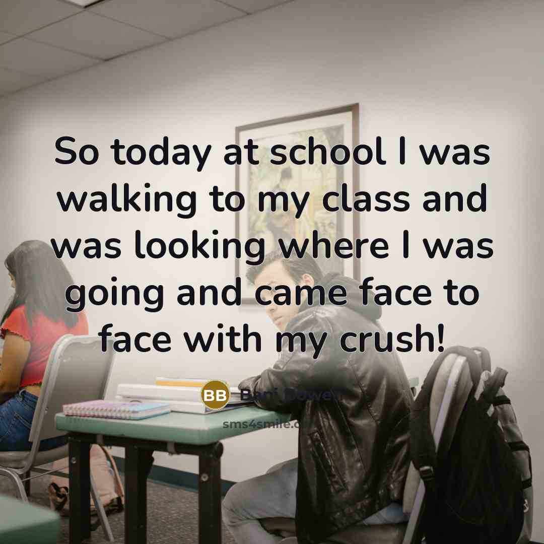 “So today at school I was walking to my class and was looking where I was going and came face to face with my crush!” quote by Bani Bowen