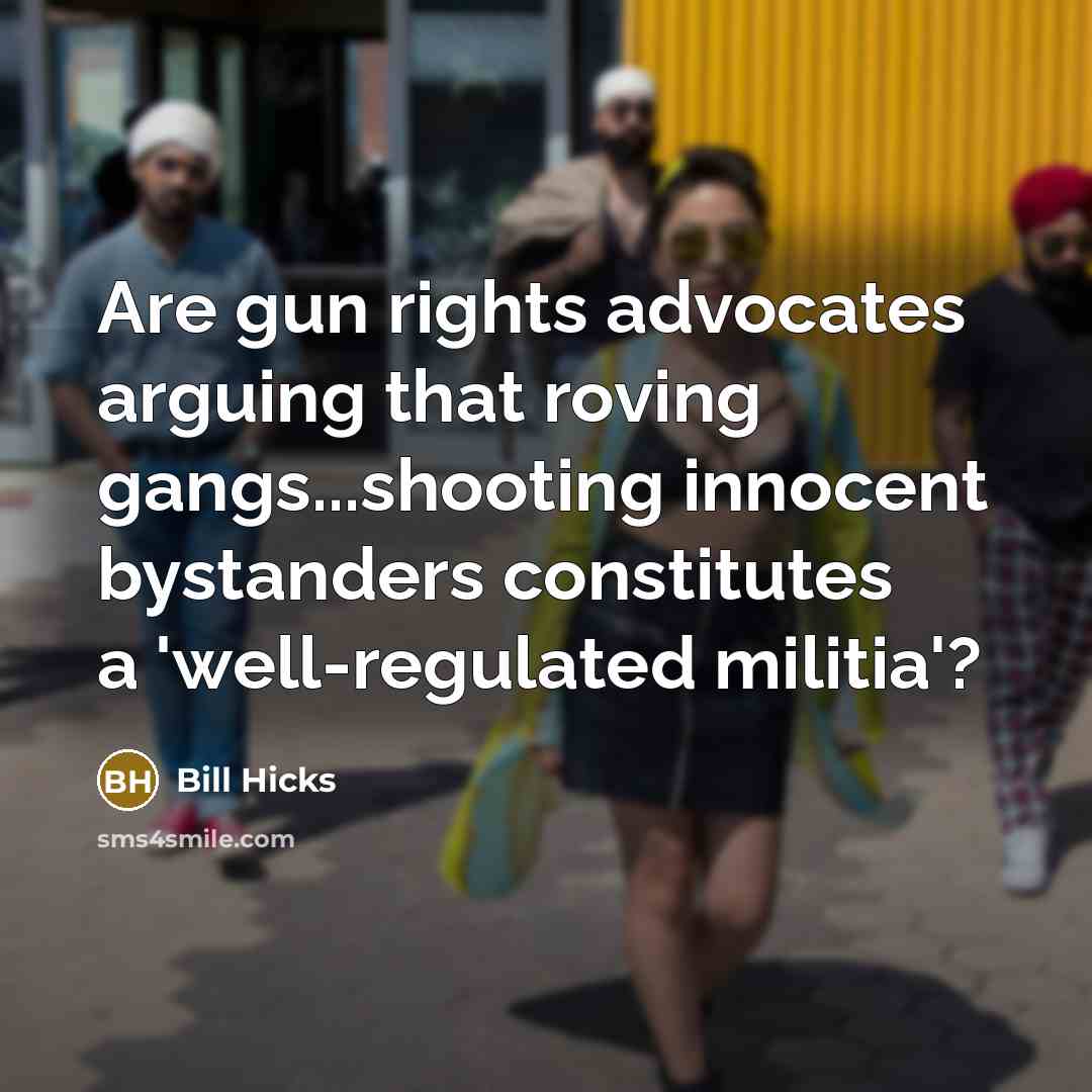 “Are gun rights advocates arguing that roving gangs...shooting innocent bystanders…” quote by Bill Hicks