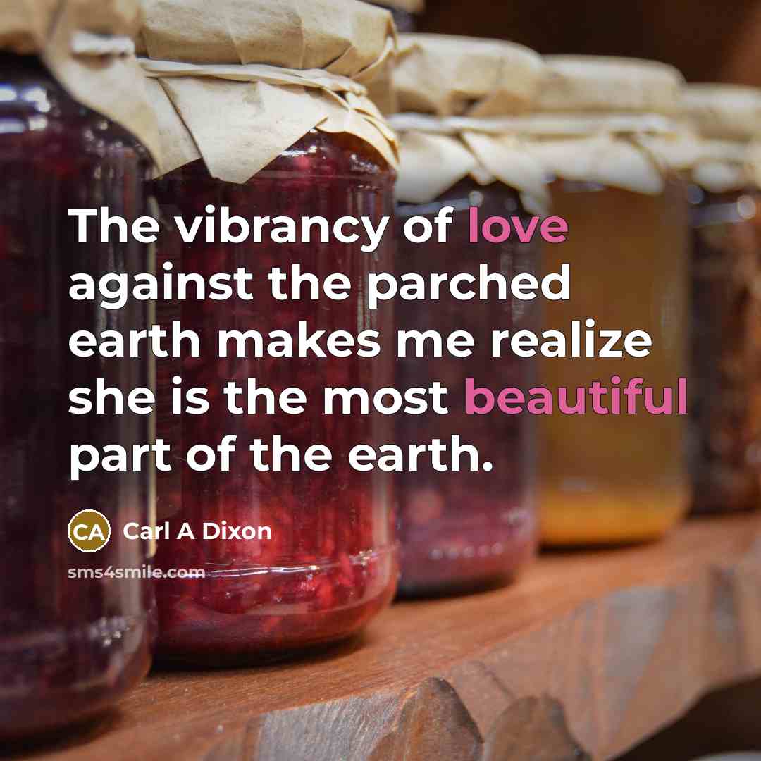 “The vibrancy of love against the parched earth makes me realize she is the most beautiful part of the earth.” quote by Carl A Dixon