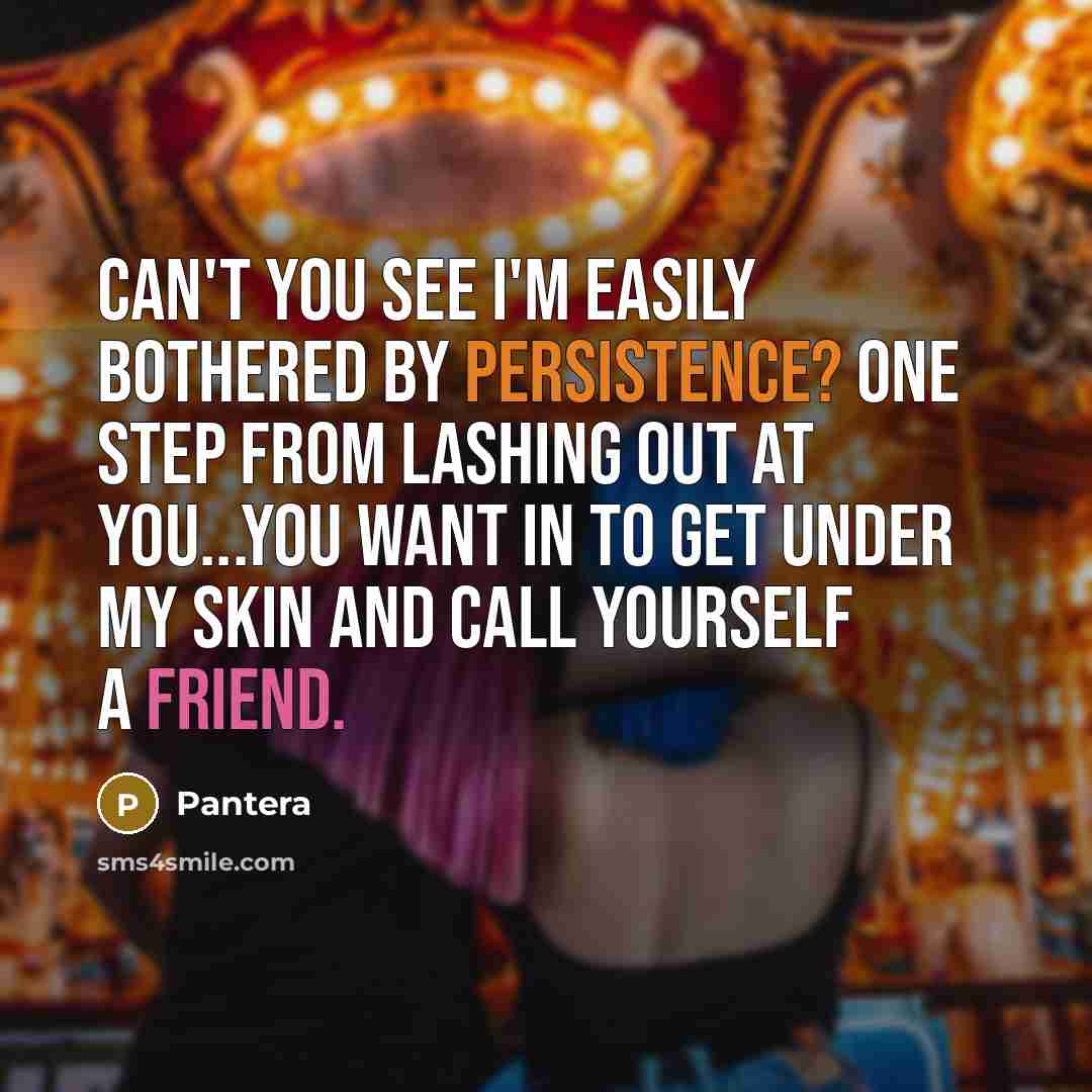 “Can't you see I'm easily bothered by persistence? One step…” quote by Pantera