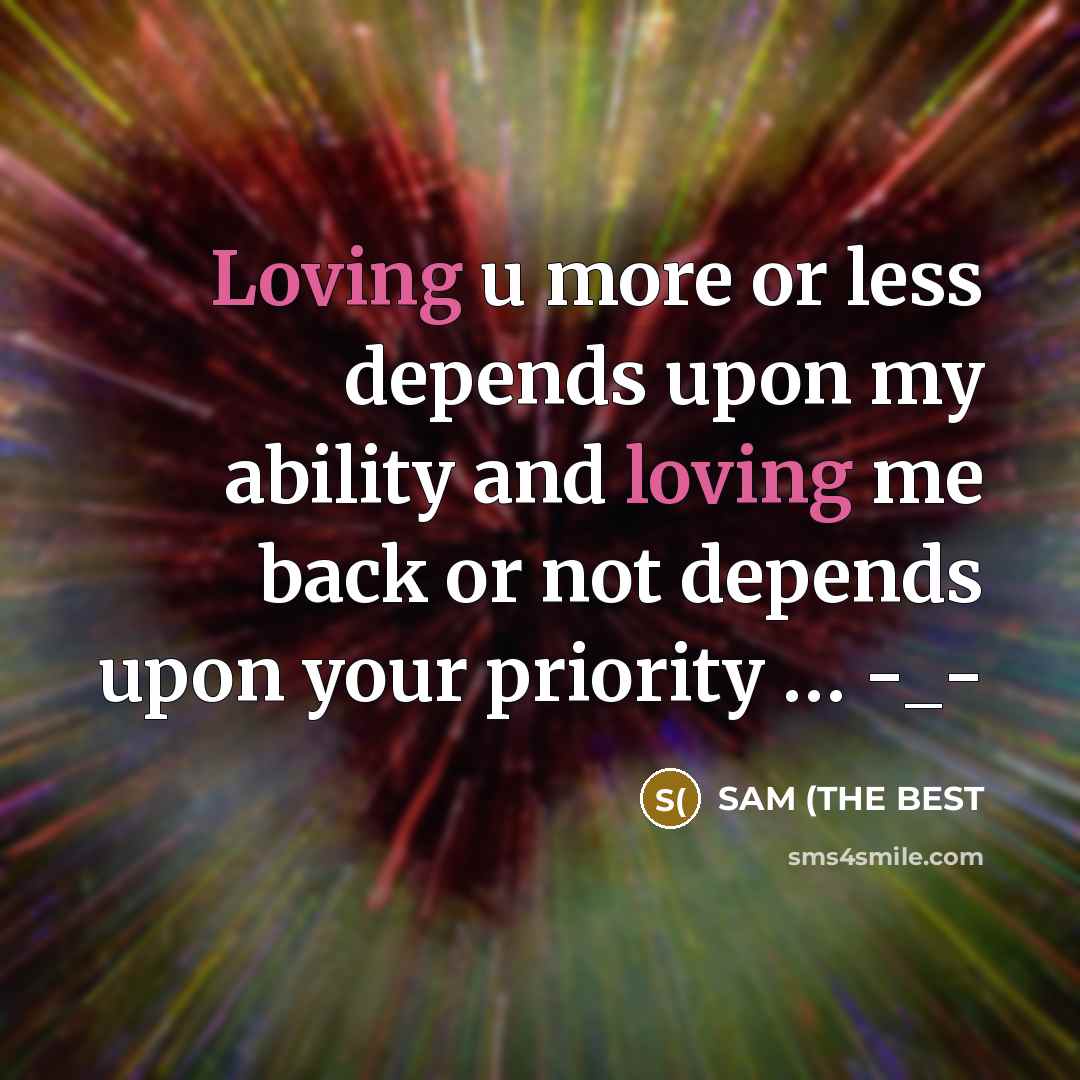 “Loving u more or less depends upon my ability and loving me back or not depends upon your priority … -_-” quote by SAM (THE BEST