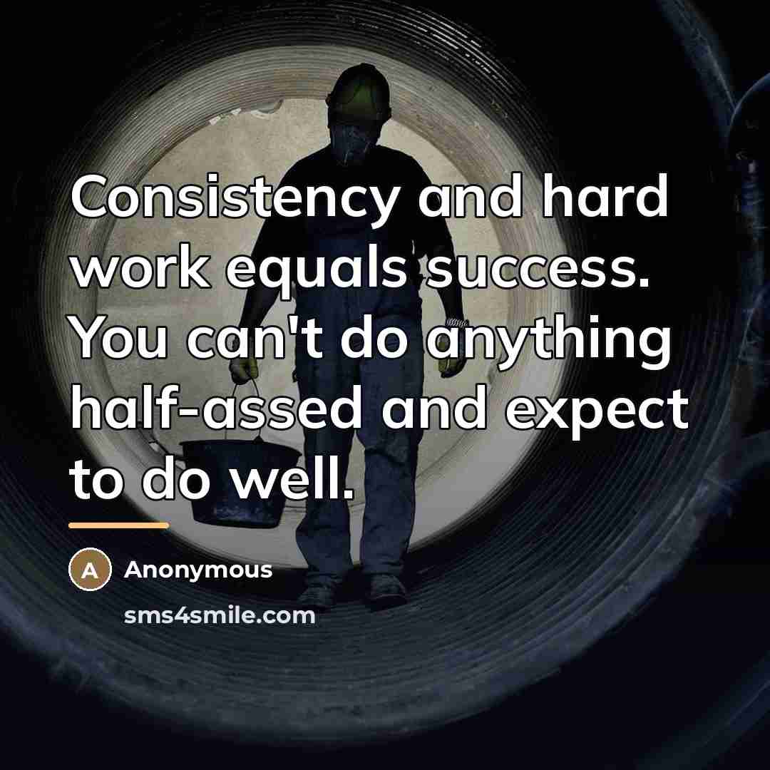 “Consistency and hard work equals success. You can't do anything…” quote by Anonymous