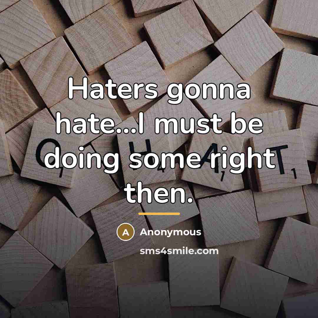 “Haters gonna hate...I must be doing some right then.…” quote by Anonymous
