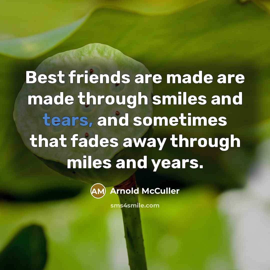 “Best friends are made are made through smiles and tears, and sometimes that fades away through miles and years.” quote by Arnold McCuller