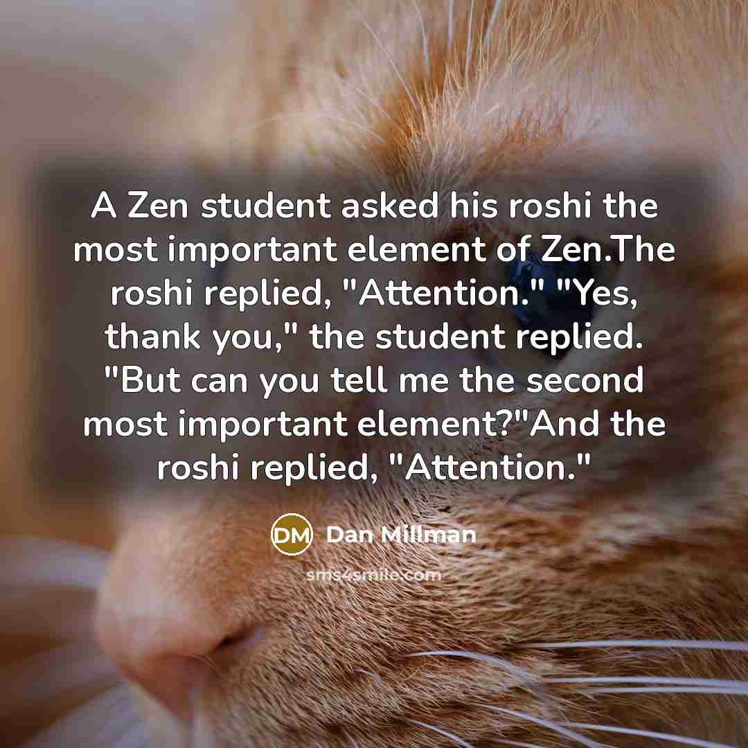 “A Zen student asked his roshi the most important element…” quote by Dan Millman