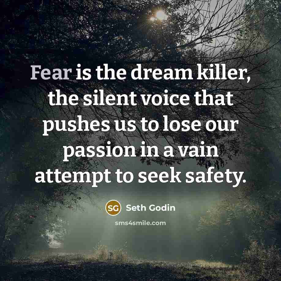 “Fear is the dream killer, the silent voice that pushes…” quote by Seth Godin